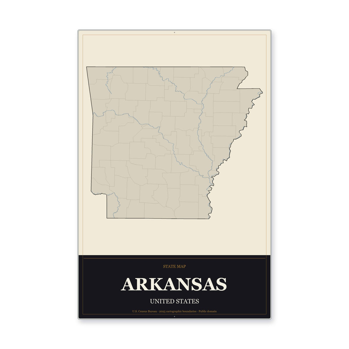 Arkansas state map aluminum sign in Museum Plaque style