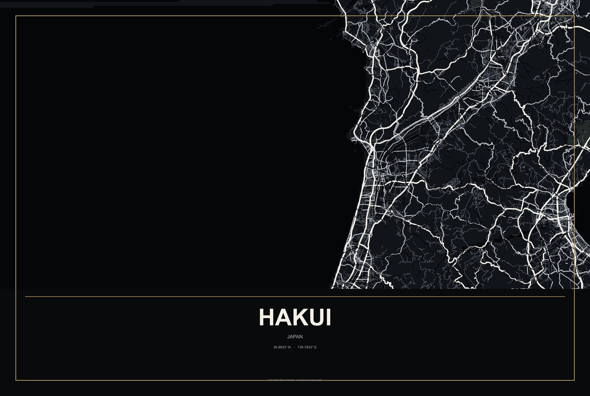 Hakui, Japan City Map Aluminum Sign in Metropolitan Noir style