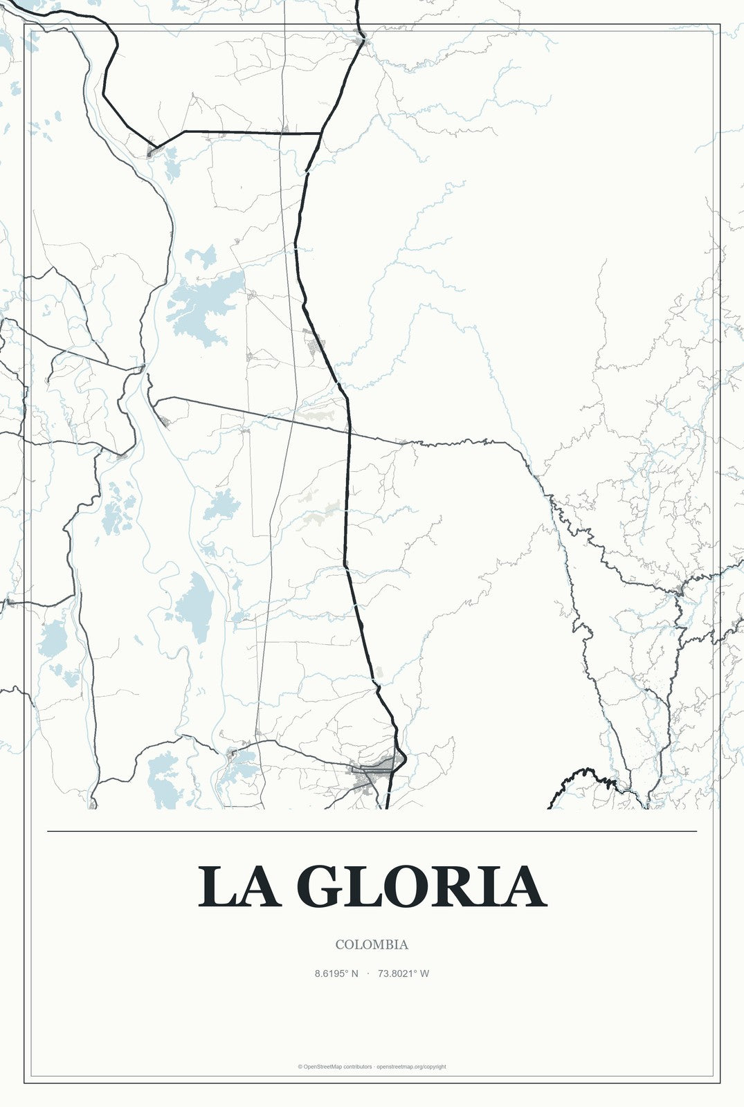 La Gloria, Colombia City Map Aluminum Sign in Gallery Air style