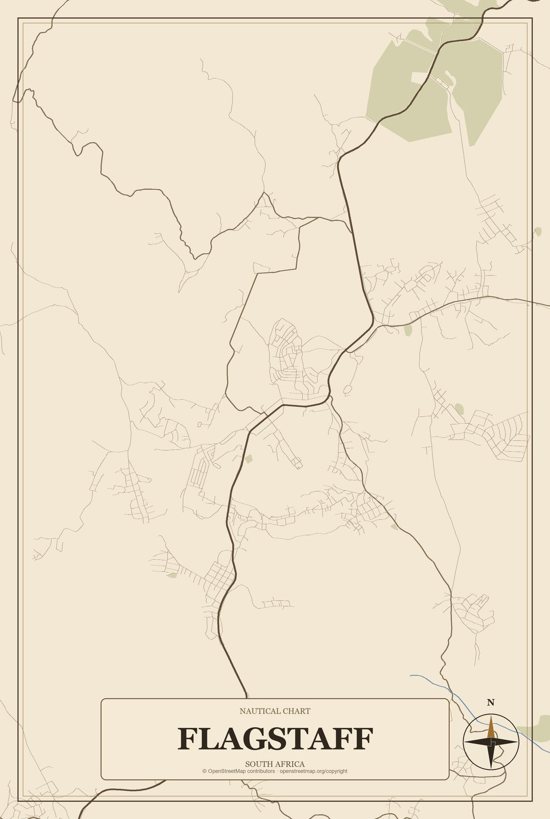 Flagstaff, South Africa City Map Aluminum Sign in Heritage Nautical style