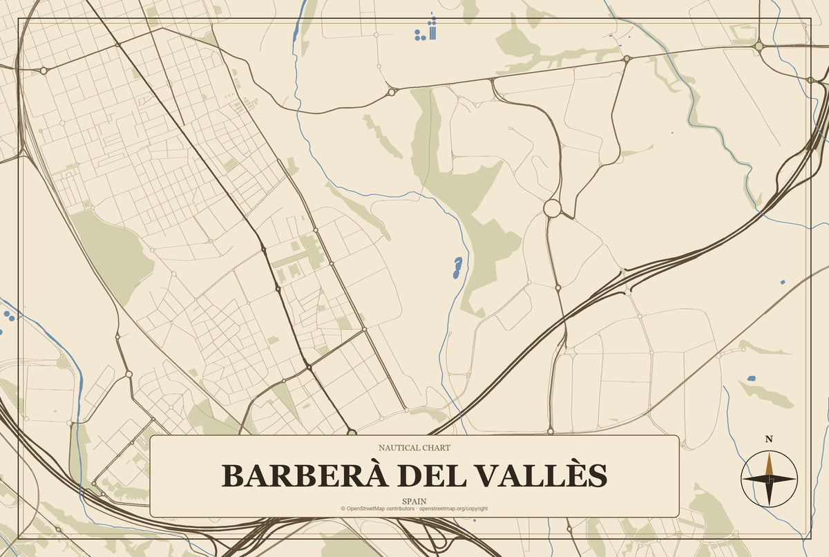 Barberà del Vallès, Spain City Map Aluminum Sign in Heritage Nautical style