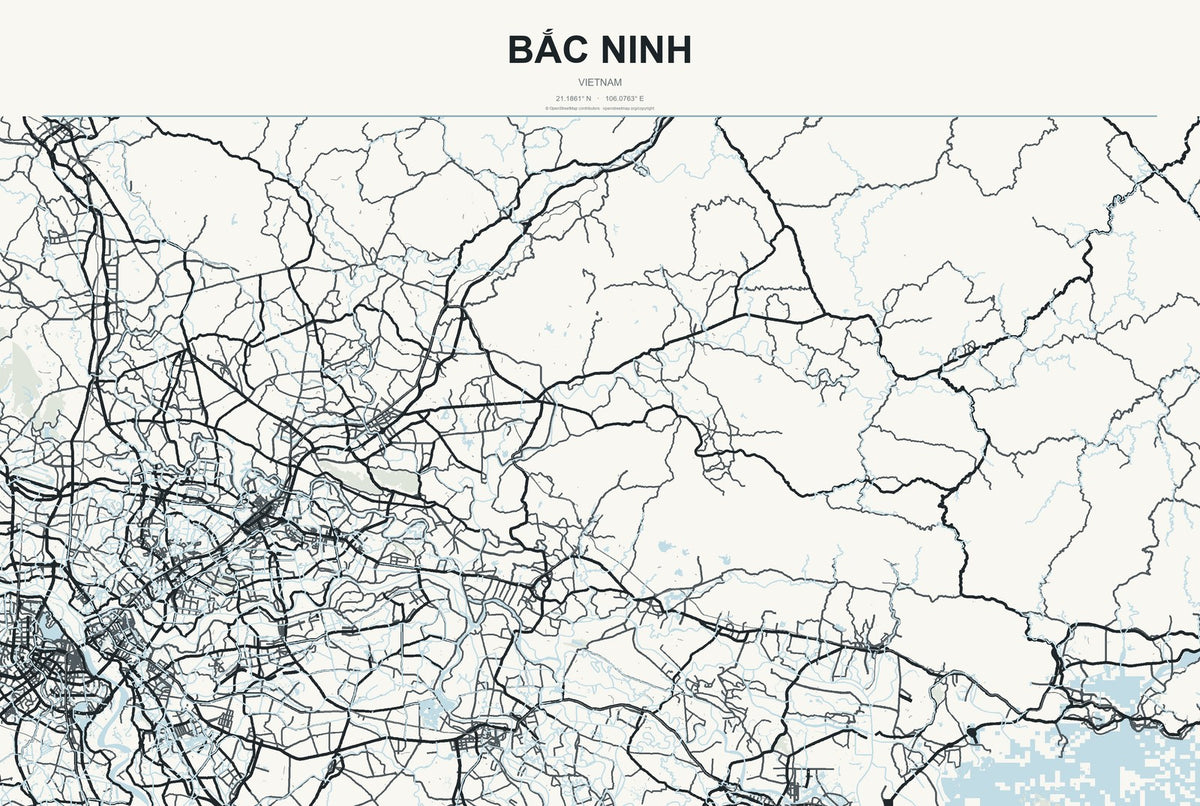Bắc Ninh, Vietnam City Map Aluminum Sign in Headline Atlas style
