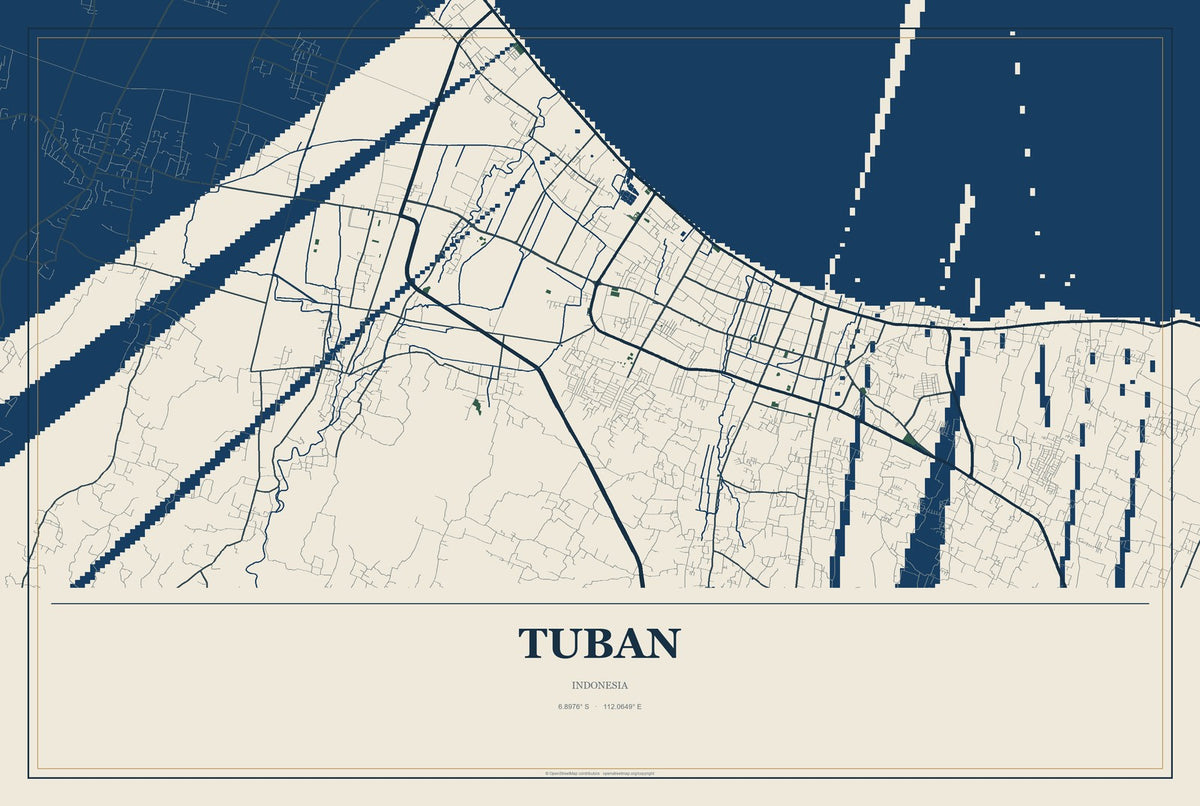 Tuban, Bali, Indonesia City Map Aluminum Sign in Coastal Cutout style