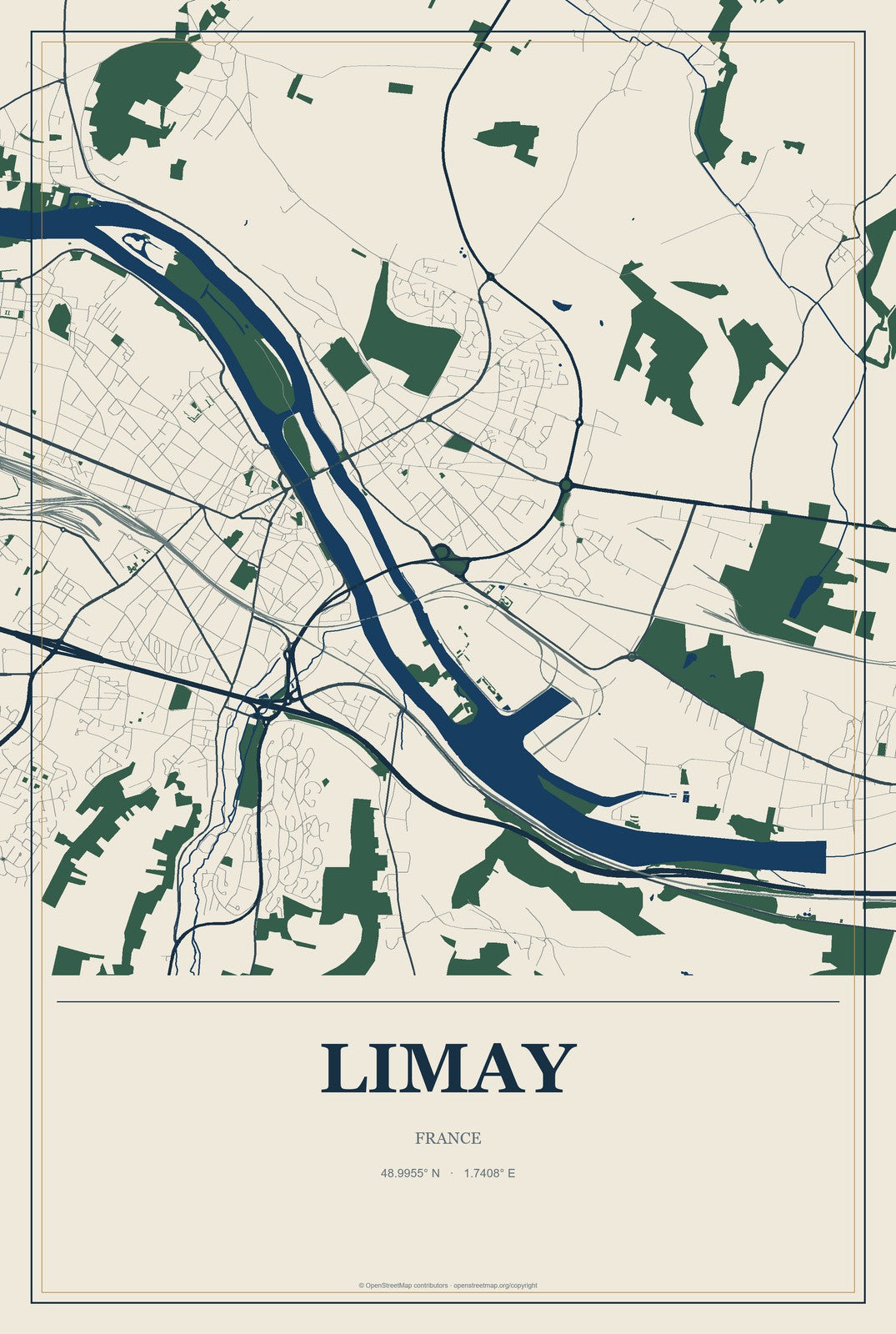 Limay, France City Map Aluminum Sign in Coastal Cutout style