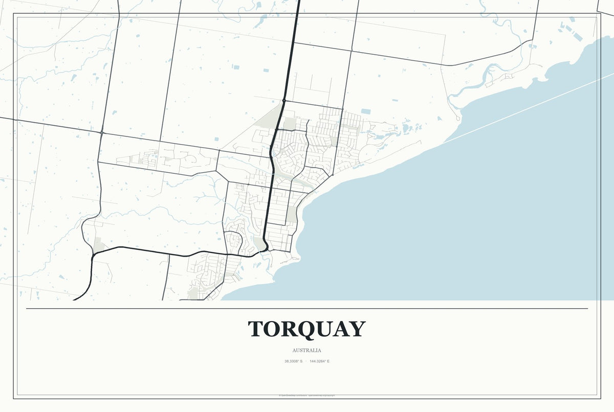 Torquay, Australia City Map Aluminum Sign in Gallery Air style