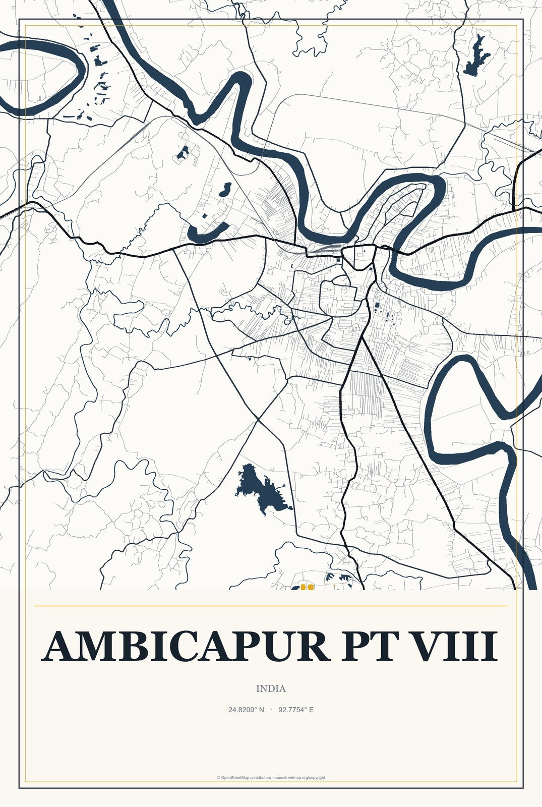 Ambicapur Pt VIII, India City Map Aluminum Sign in Citrine Modern style
