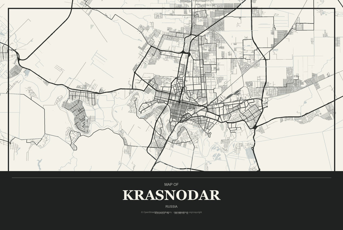 Krasnodar, Russia City Map Aluminum Sign in Museum Plaque style