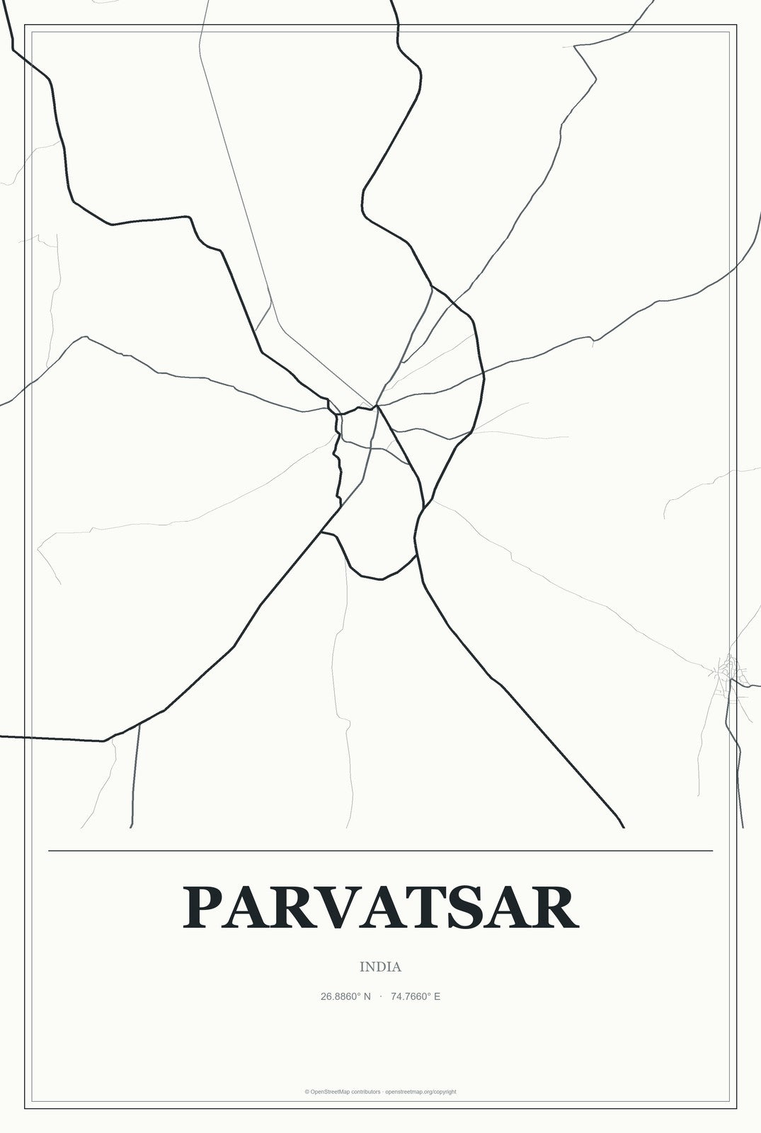 Parvatsar, India City Map Aluminum Sign in Gallery Air style