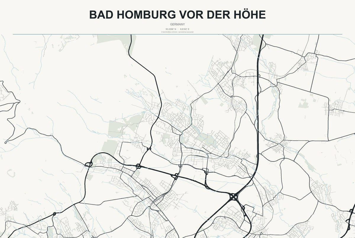 Bad Homburg vor der Höhe, Germany City Map Aluminum Sign in Headline Atlas style