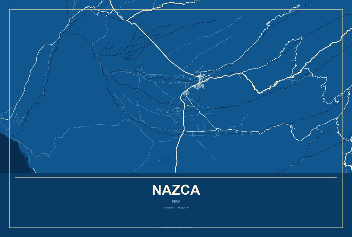 Nazca, Peru City Map Aluminum Sign in Harbor Cobalt style