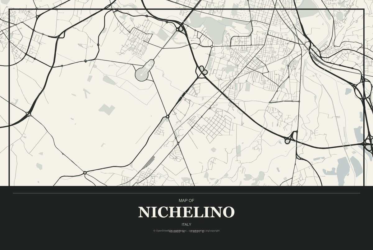 Nichelino, Italy City Map Aluminum Sign in Museum Plaque style