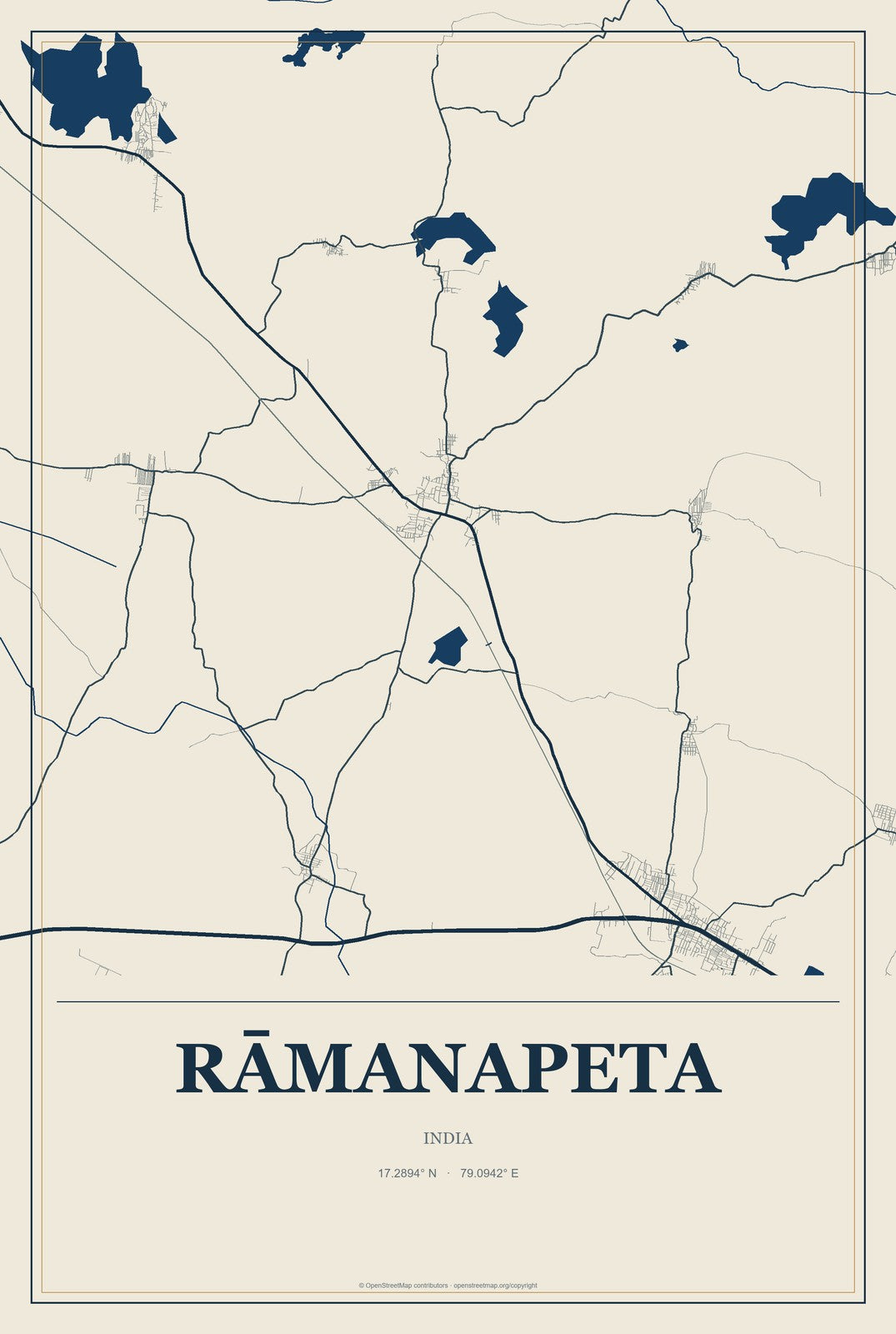 Rāmanapeta, India City Map Aluminum Sign in Coastal Cutout style