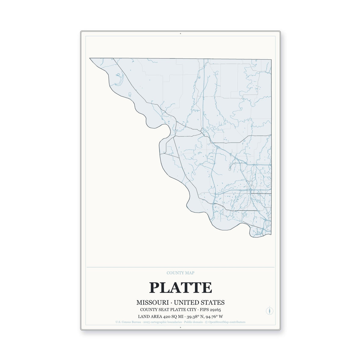 Platte County, Missouri Map Aluminum Sign in Gallery Air style