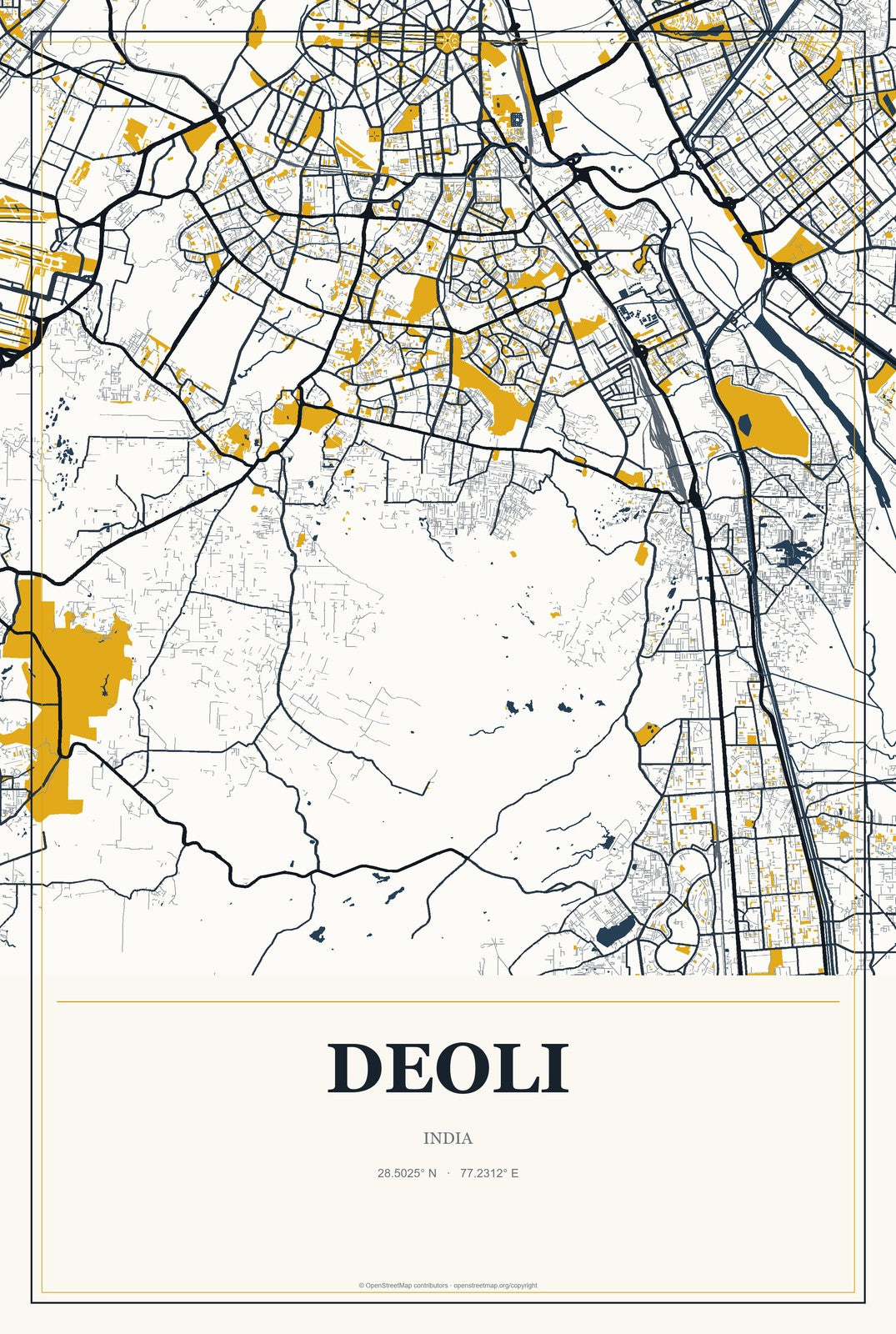 Deoli, Rajasthan, India City Map Aluminum Sign in Citrine Modern style