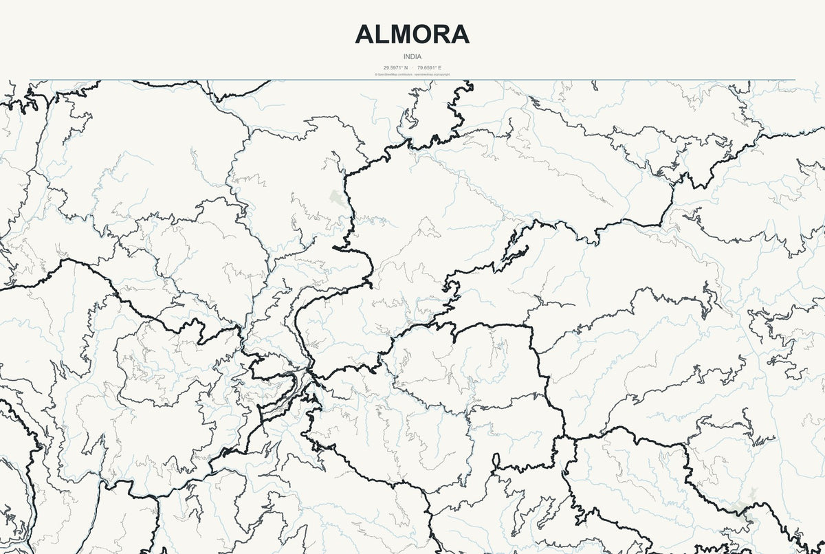 Almora, India City Map Aluminum Sign in Headline Atlas style