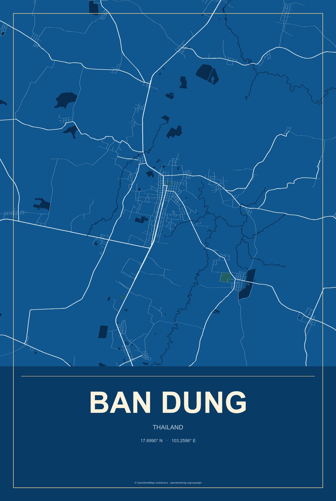 Ban Dung, Thailand City Map Aluminum Sign in Harbor Cobalt style