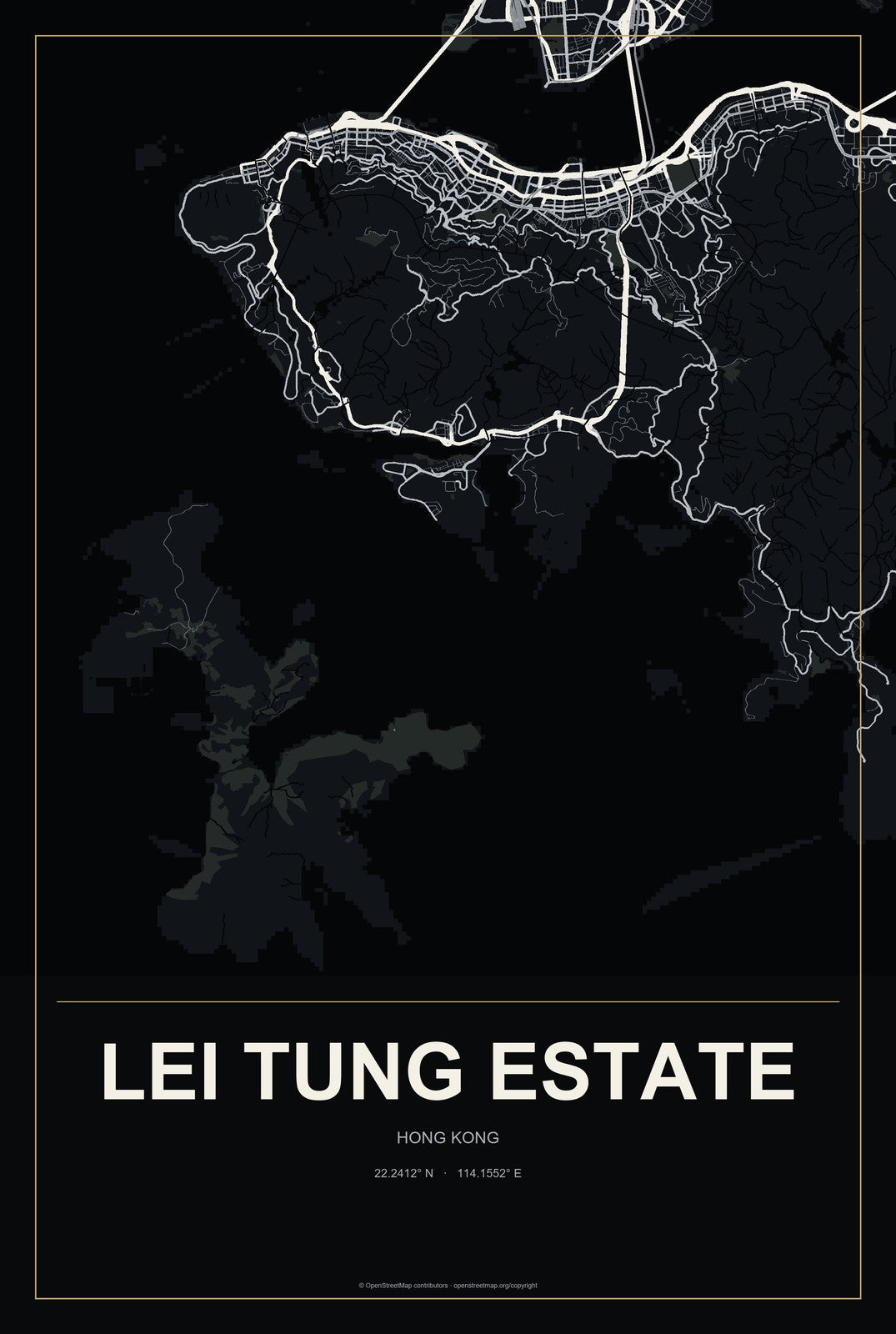 Lei Tung Estate, Hong Kong City Map Aluminum Sign in Metropolitan Noir style
