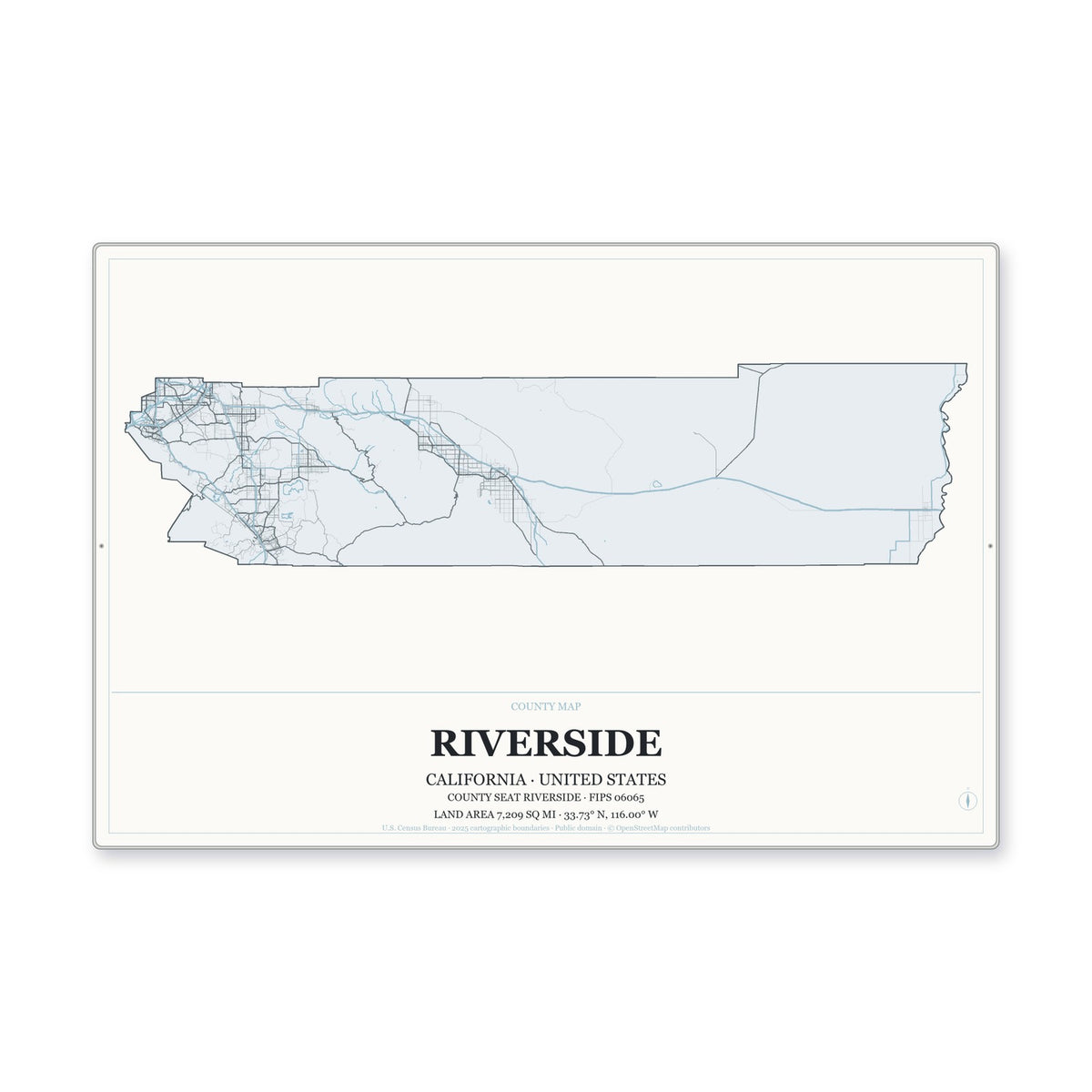 Riverside County, California Map Aluminum Sign in Gallery Air style