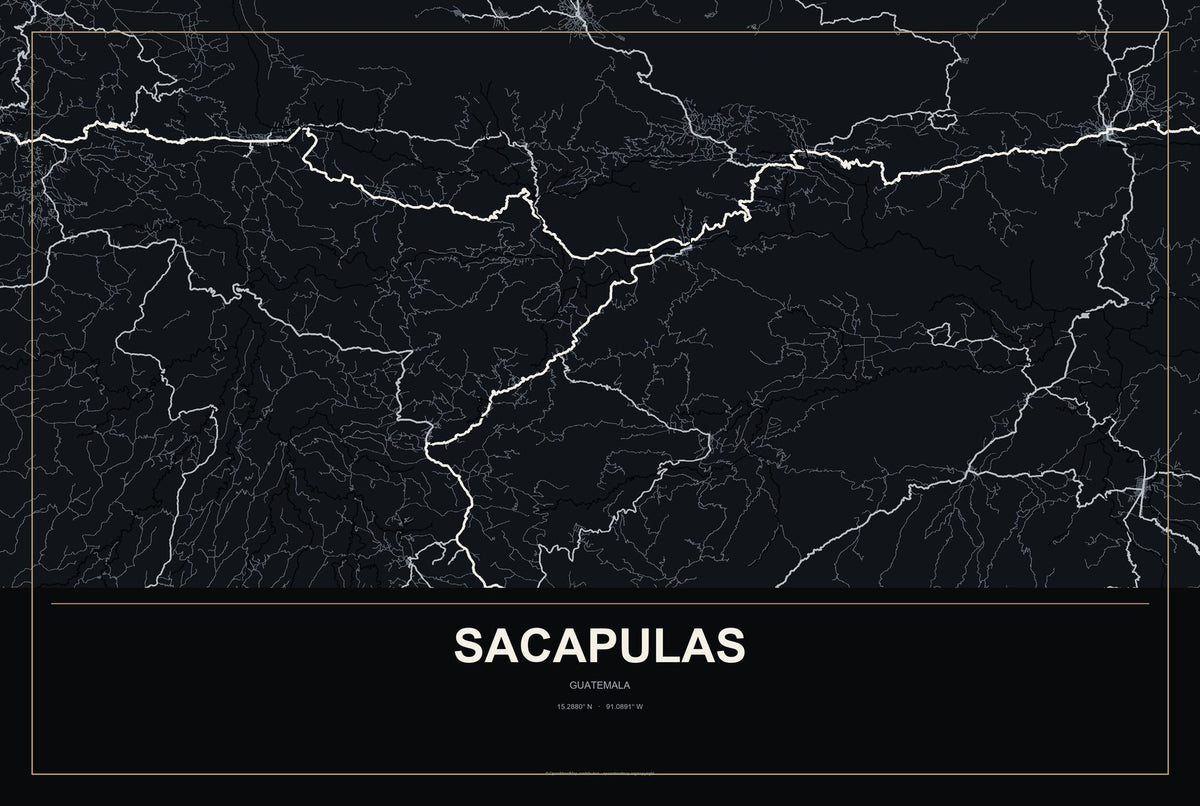 Sacapulas, Guatemala City Map Aluminum Sign in Metropolitan Noir style