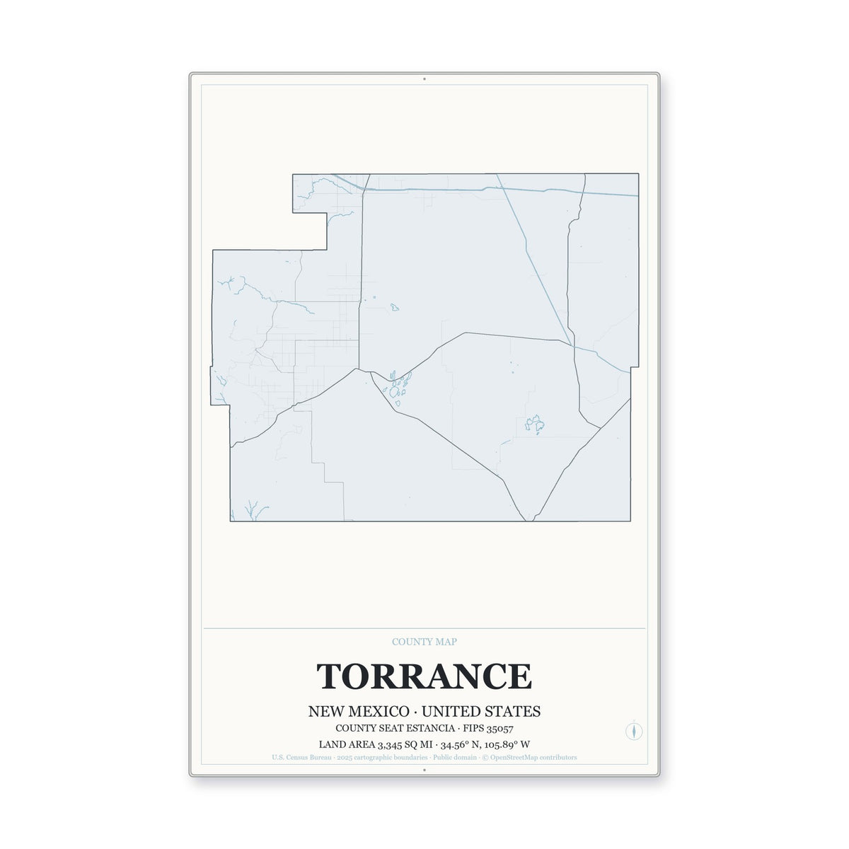 Torrance County, New Mexico Map Aluminum Sign in Gallery Air style