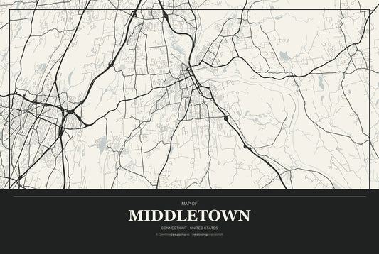 Middletown, Connecticut City Map Aluminum Sign in Museum Plaque style