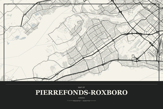 Pierrefonds-Roxboro, Canada City Map Aluminum Sign in Museum Plaque style