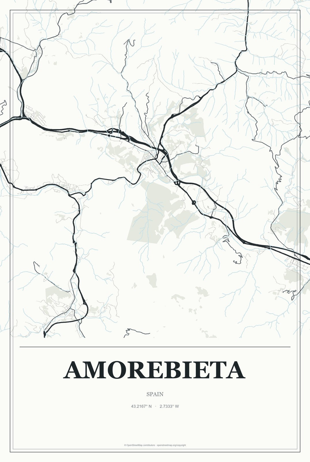 Amorebieta, Spain City Map Aluminum Sign in Gallery Air style