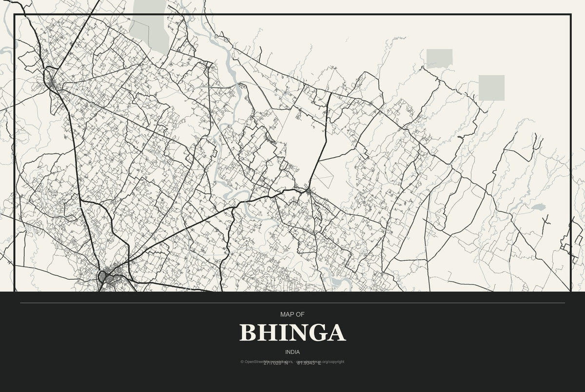 Bhinga, India City Map Aluminum Sign in Museum Plaque style