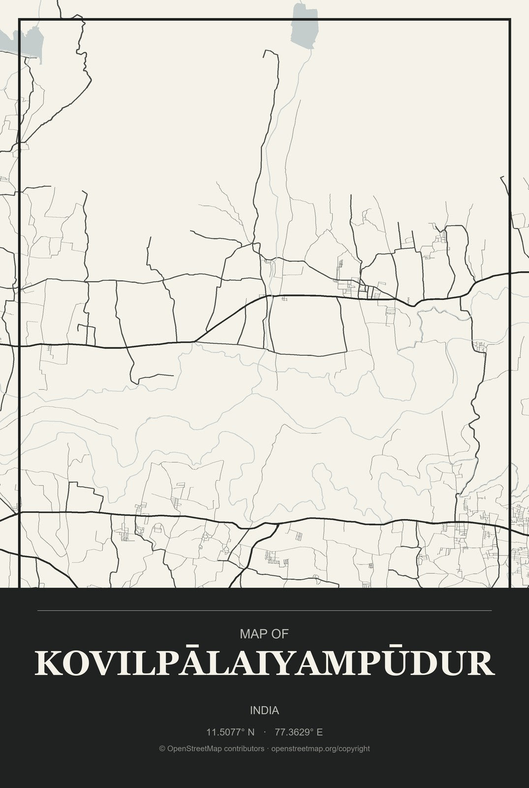 Kovilpālaiyampūdur, India City Map Aluminum Sign in Museum Plaque style