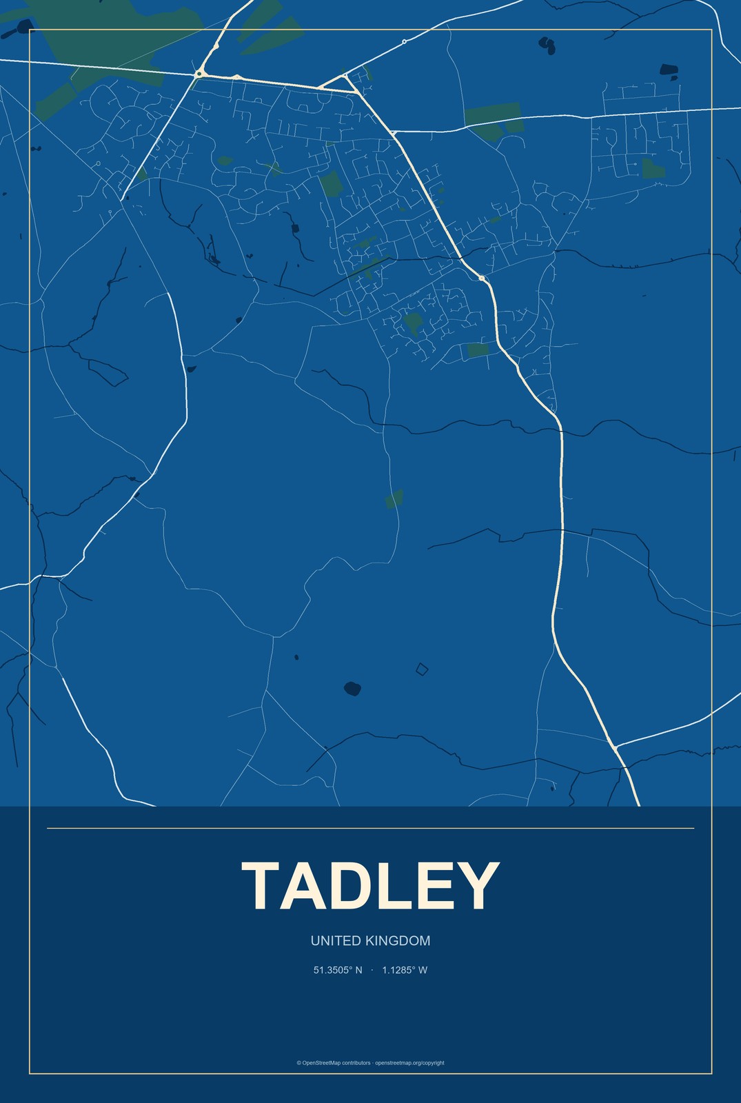 Tadley, United Kingdom City Map Aluminum Sign in Harbor Cobalt style