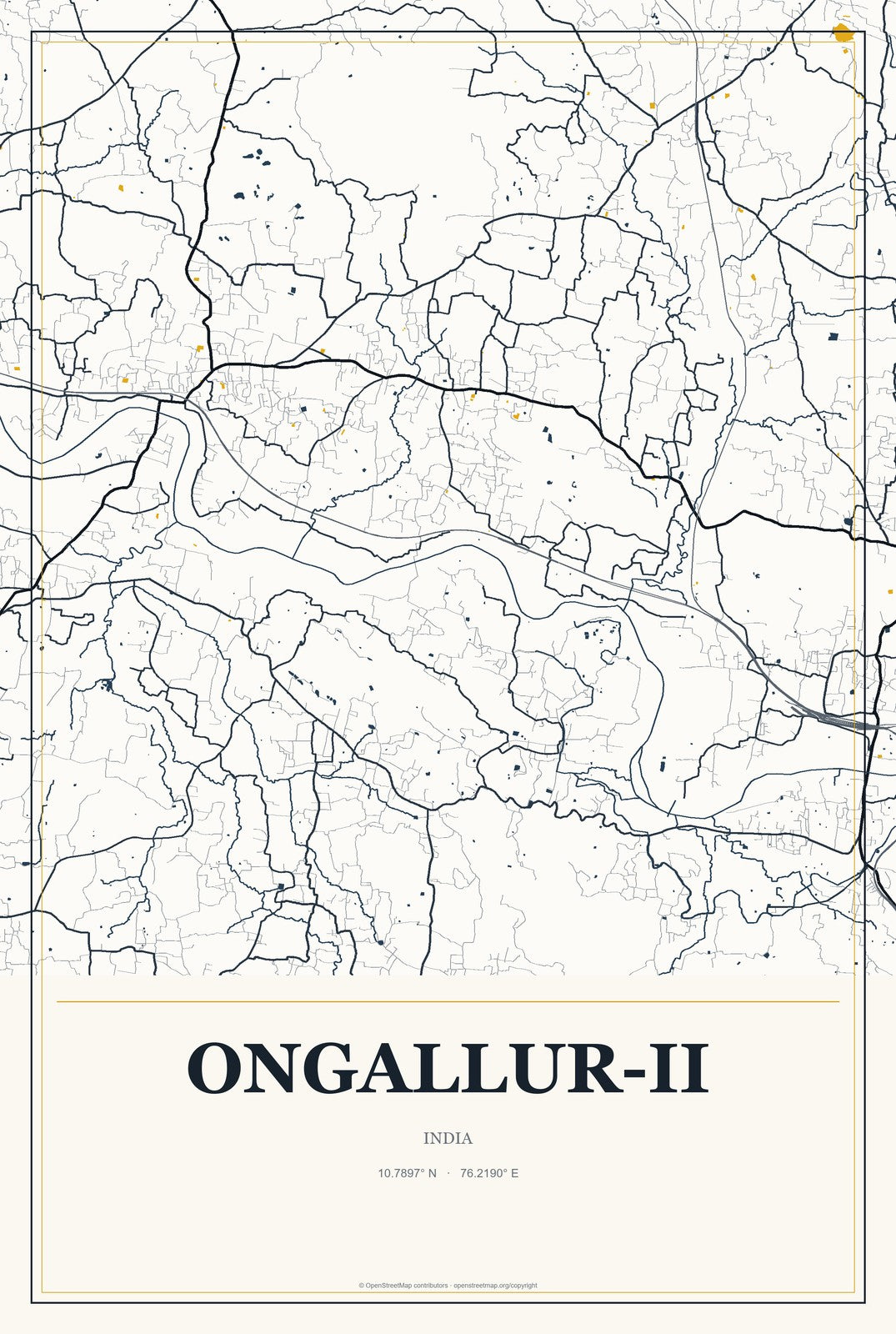 Ongallur-II, India City Map Aluminum Sign in Citrine Modern style