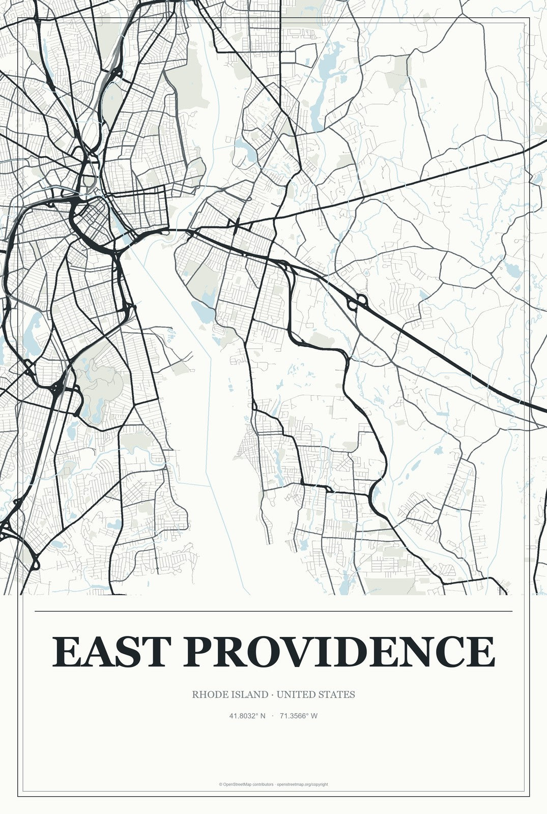 East Providence, Rhode Island City Map Aluminum Sign in Gallery Air style