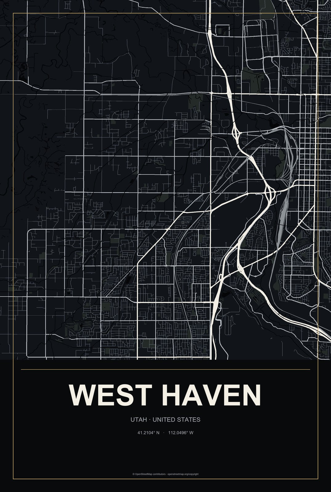 West Haven, Utah City Map Aluminum Sign in Metropolitan Noir style