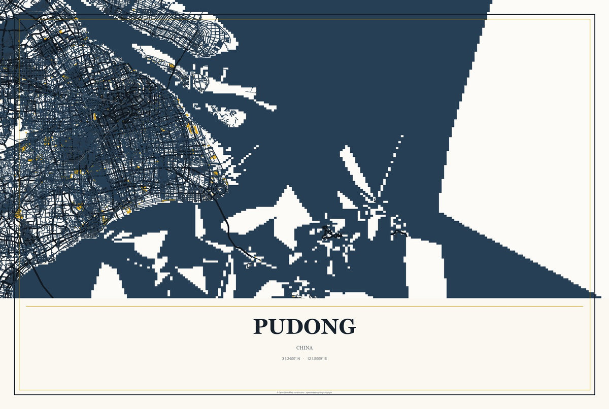 Pudong, China City Map Aluminum Sign in Citrine Modern style
