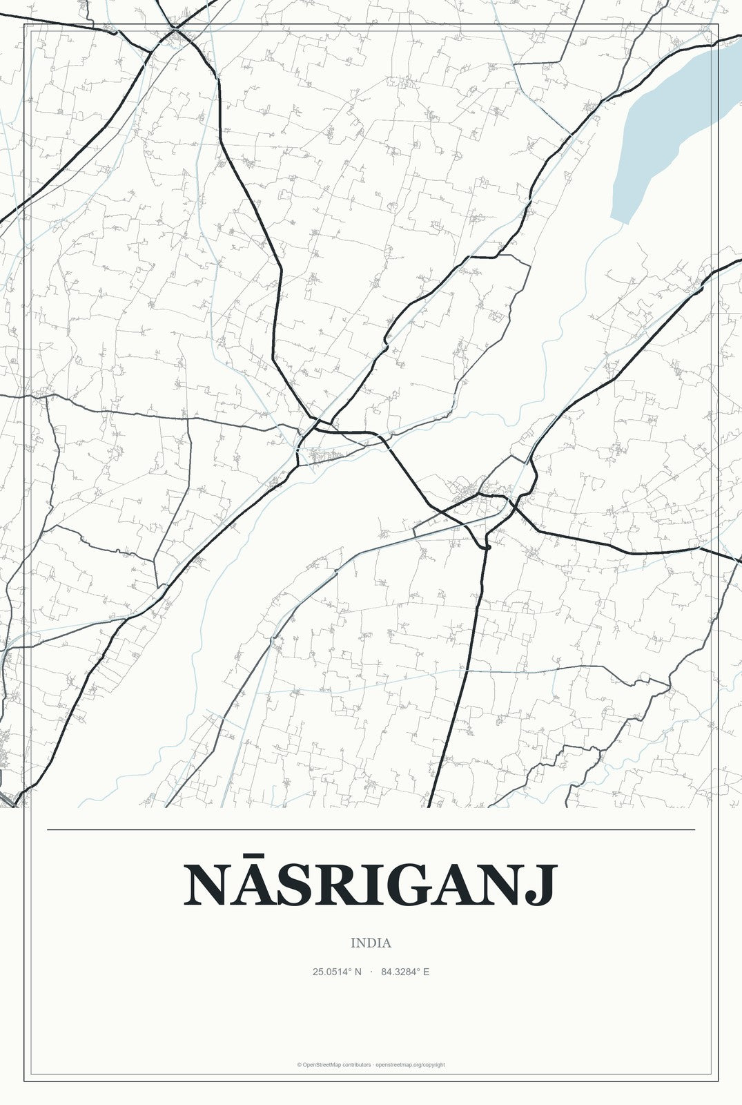 Nāsriganj, India City Map Aluminum Sign in Gallery Air style