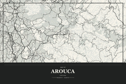 Arouca, Portugal City Map Aluminum Sign in Museum Plaque style