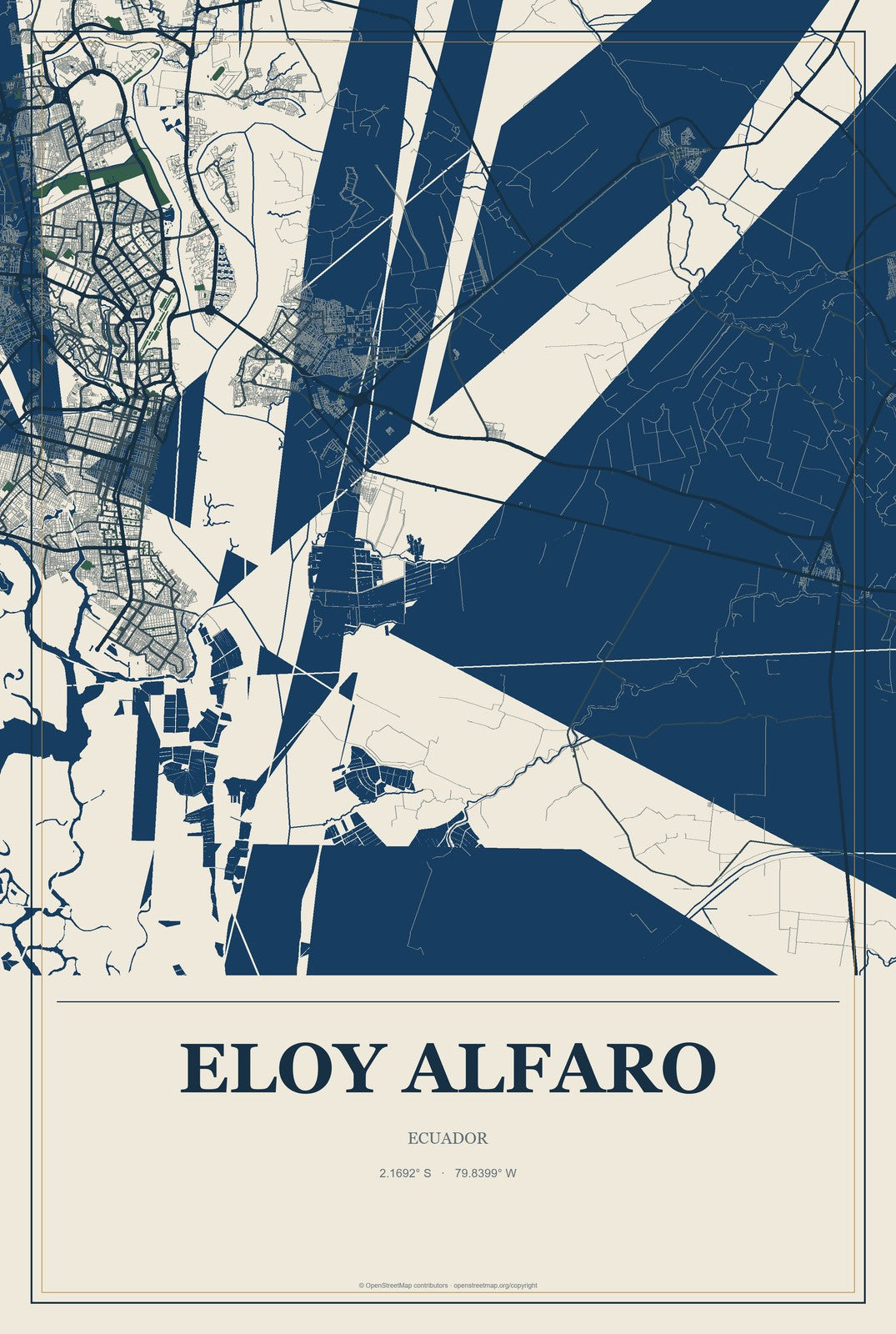 Eloy Alfaro, Ecuador City Map Aluminum Sign in Coastal Cutout style