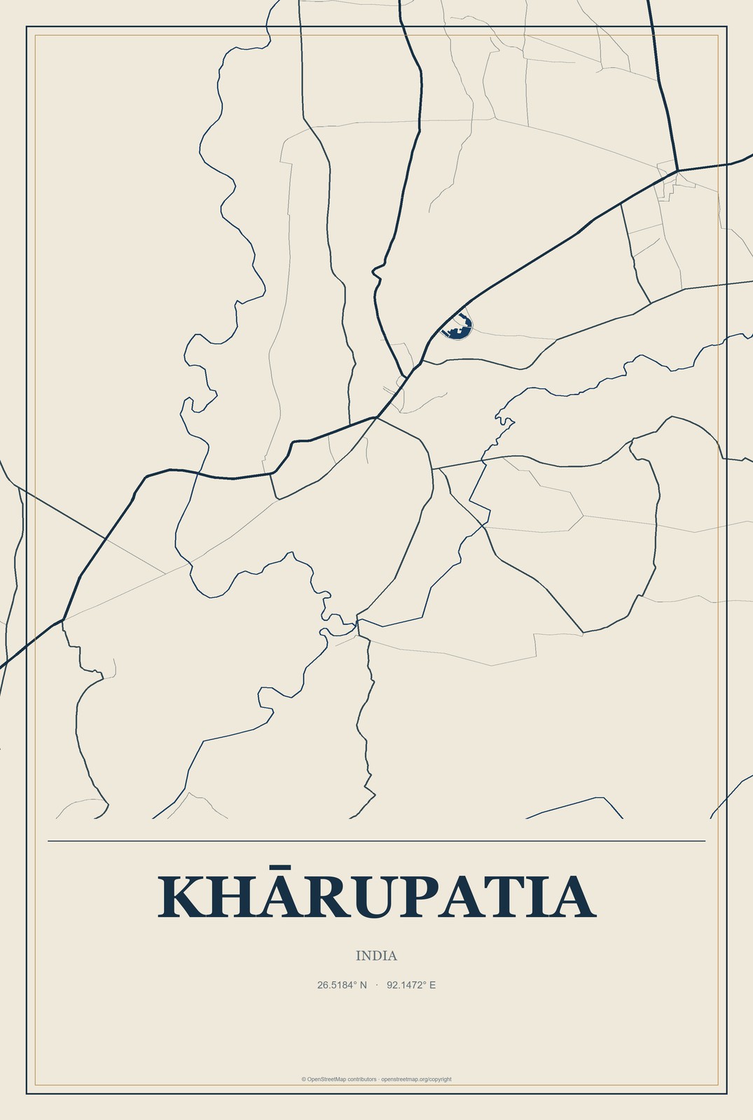 Khārupatia, India City Map Aluminum Sign in Coastal Cutout style