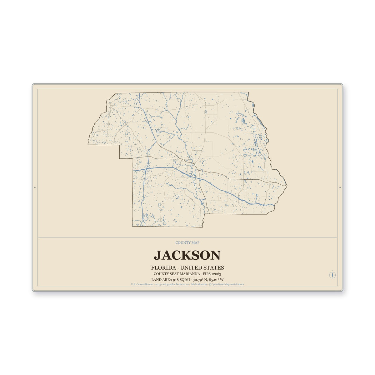 Jackson County, Florida Map Aluminum Sign in Heritage Nautical style