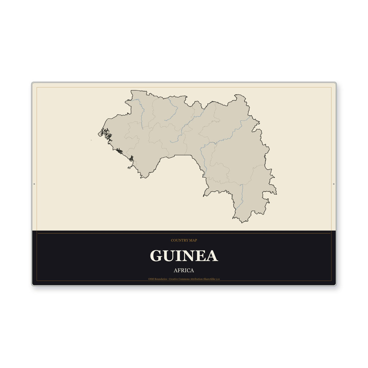 Guinea Country Map Aluminum Sign in Museum Plaque style