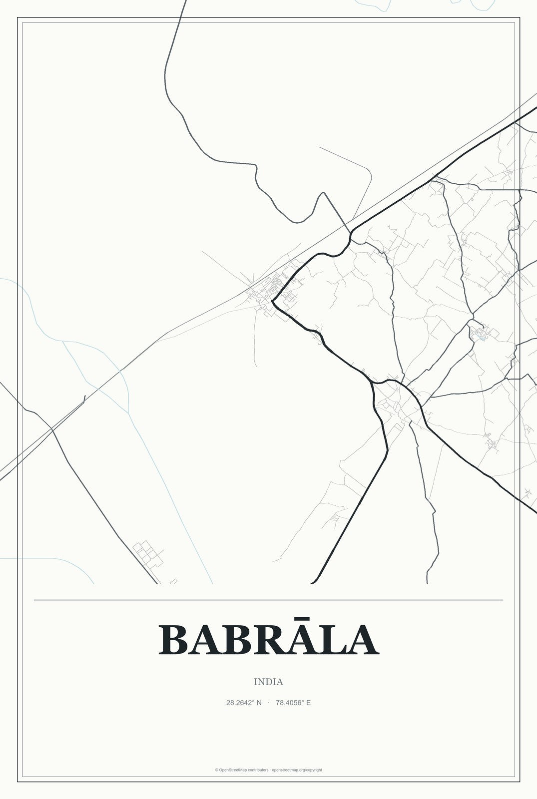 Babrāla, India City Map Aluminum Sign in Gallery Air style