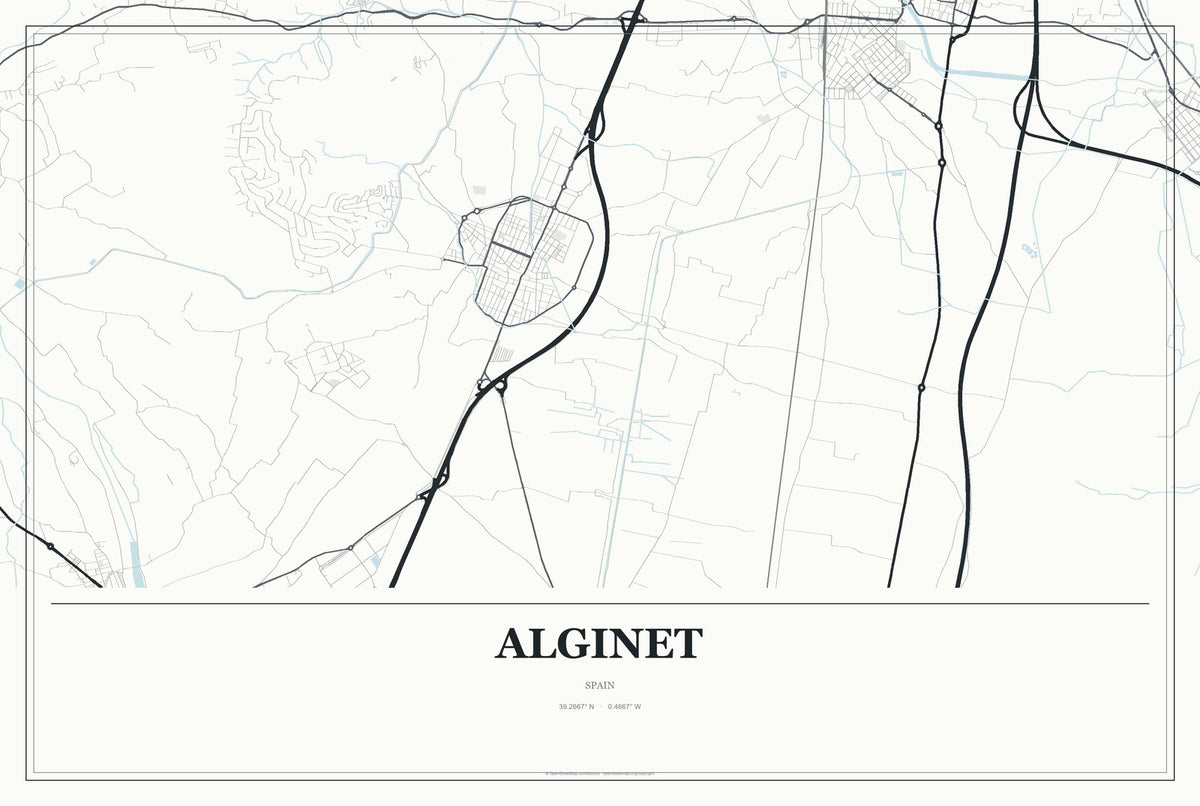 Alginet, Spain City Map Aluminum Sign in Gallery Air style