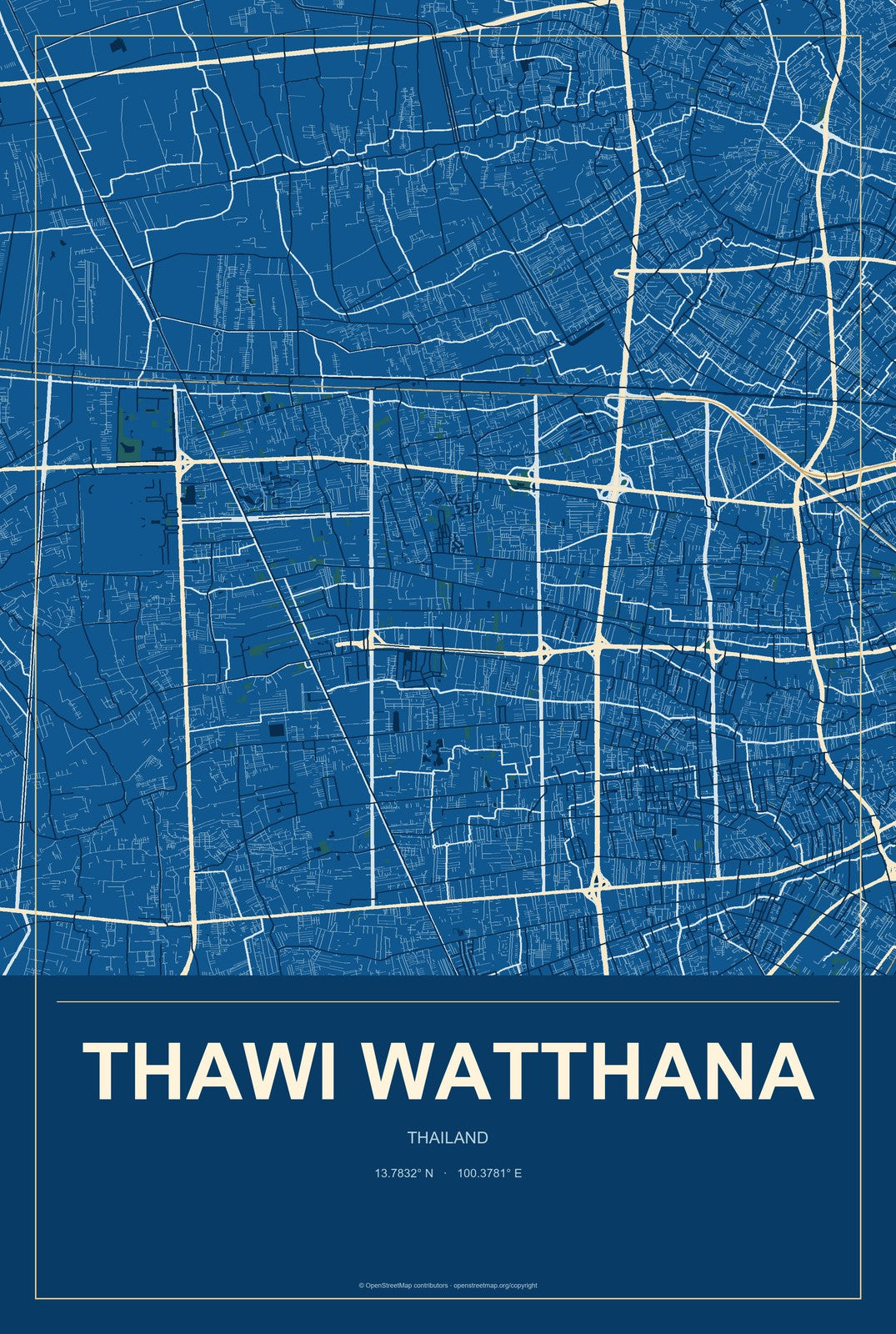 Thawi Watthana, Thailand City Map Aluminum Sign in Harbor Cobalt style