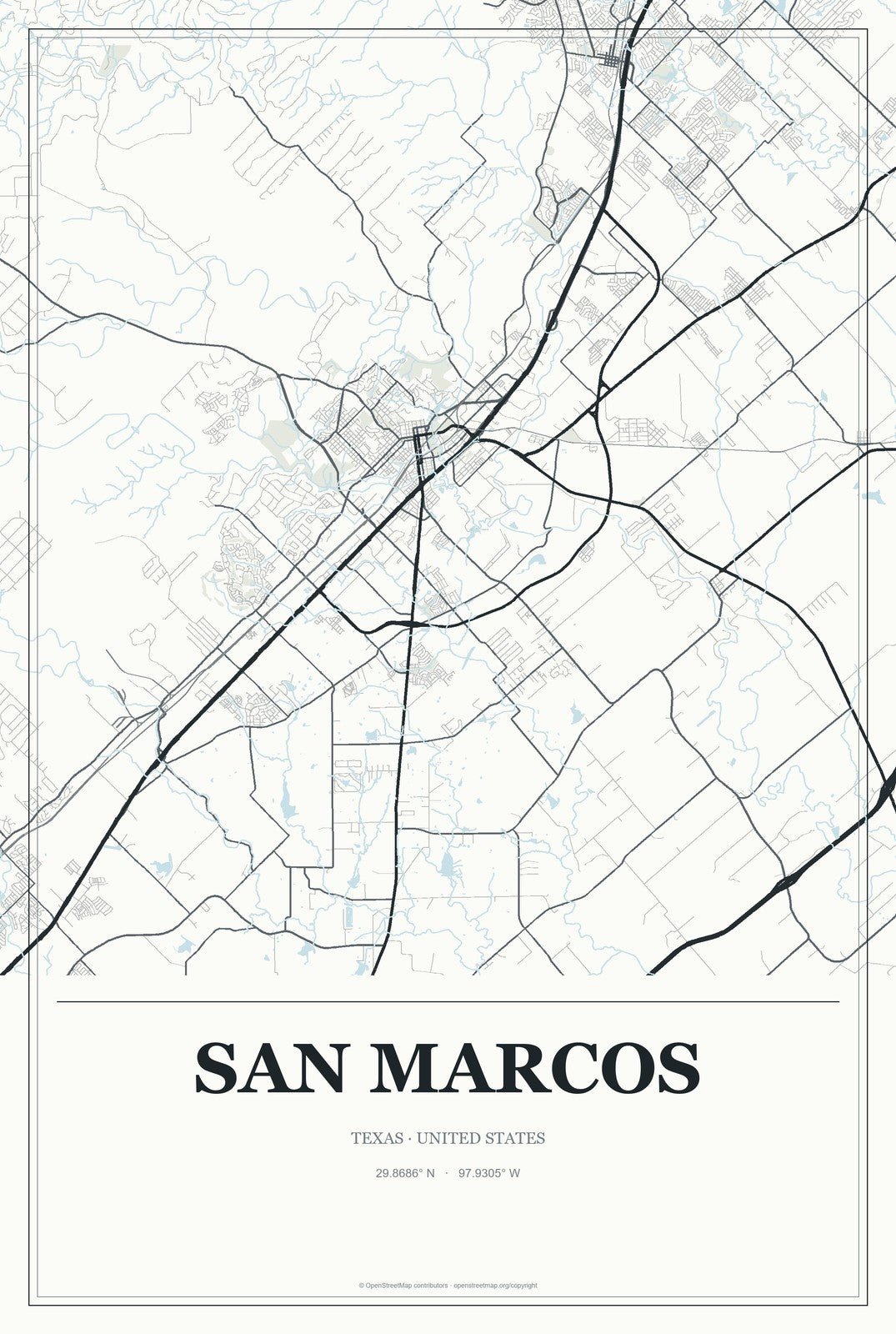 San Marcos, Texas City Map Aluminum Sign in Gallery Air style