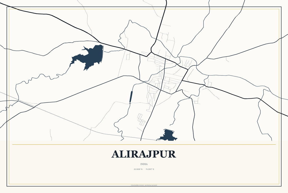 Alirajpur, India City Map Aluminum Sign in Citrine Modern style