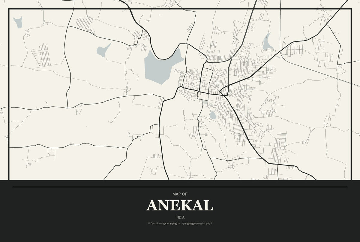 Anekal, India City Map Aluminum Sign in Museum Plaque style