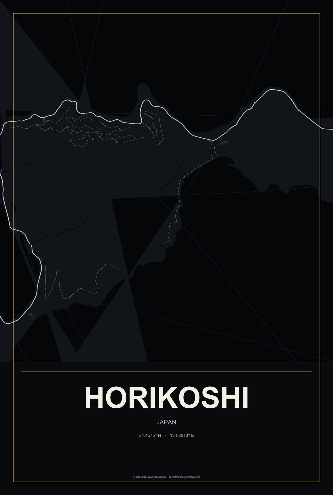 Horikoshi, Japan City Map Aluminum Sign in Metropolitan Noir style