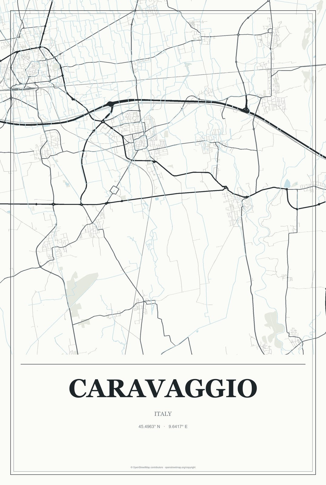 Caravaggio, Italy City Map Aluminum Sign in Gallery Air style
