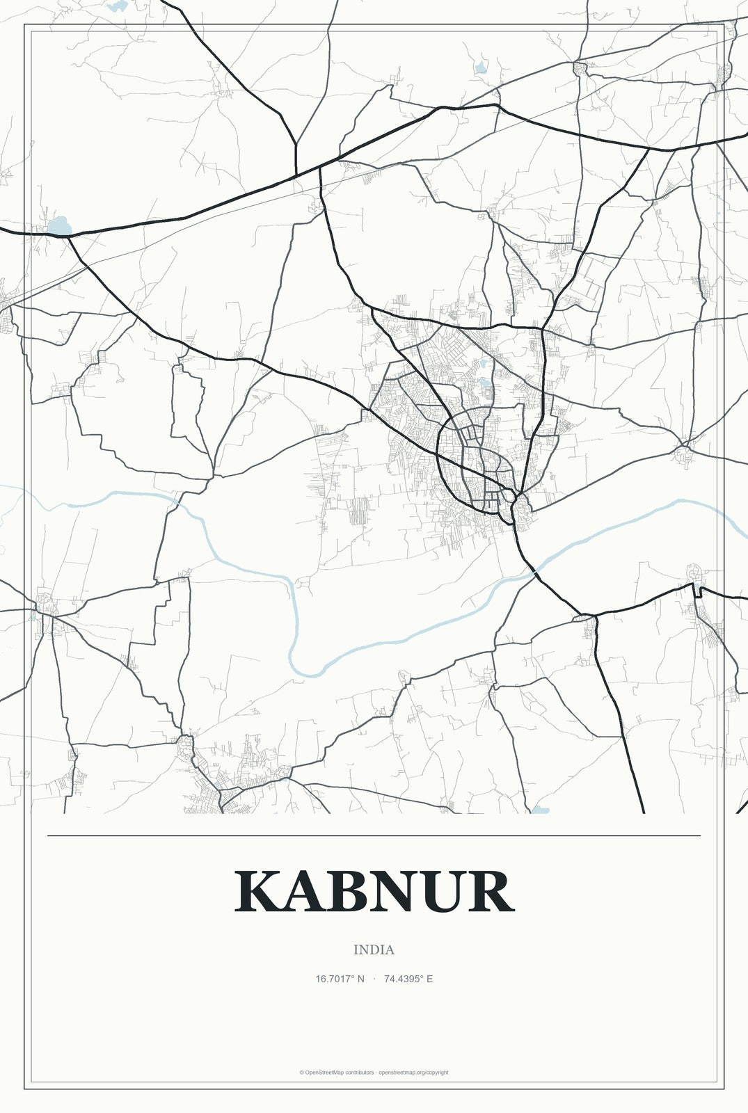 Kabnur, India City Map Aluminum Sign in Gallery Air style