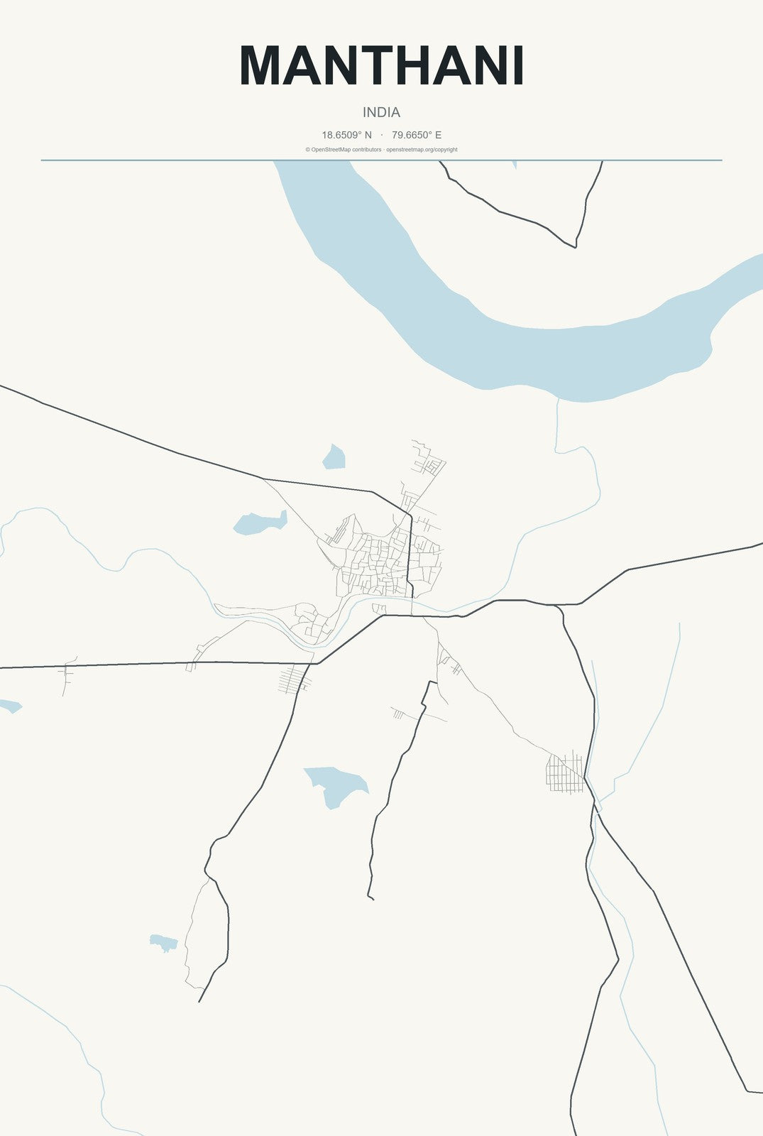Manthani, India City Map Aluminum Sign in Headline Atlas style